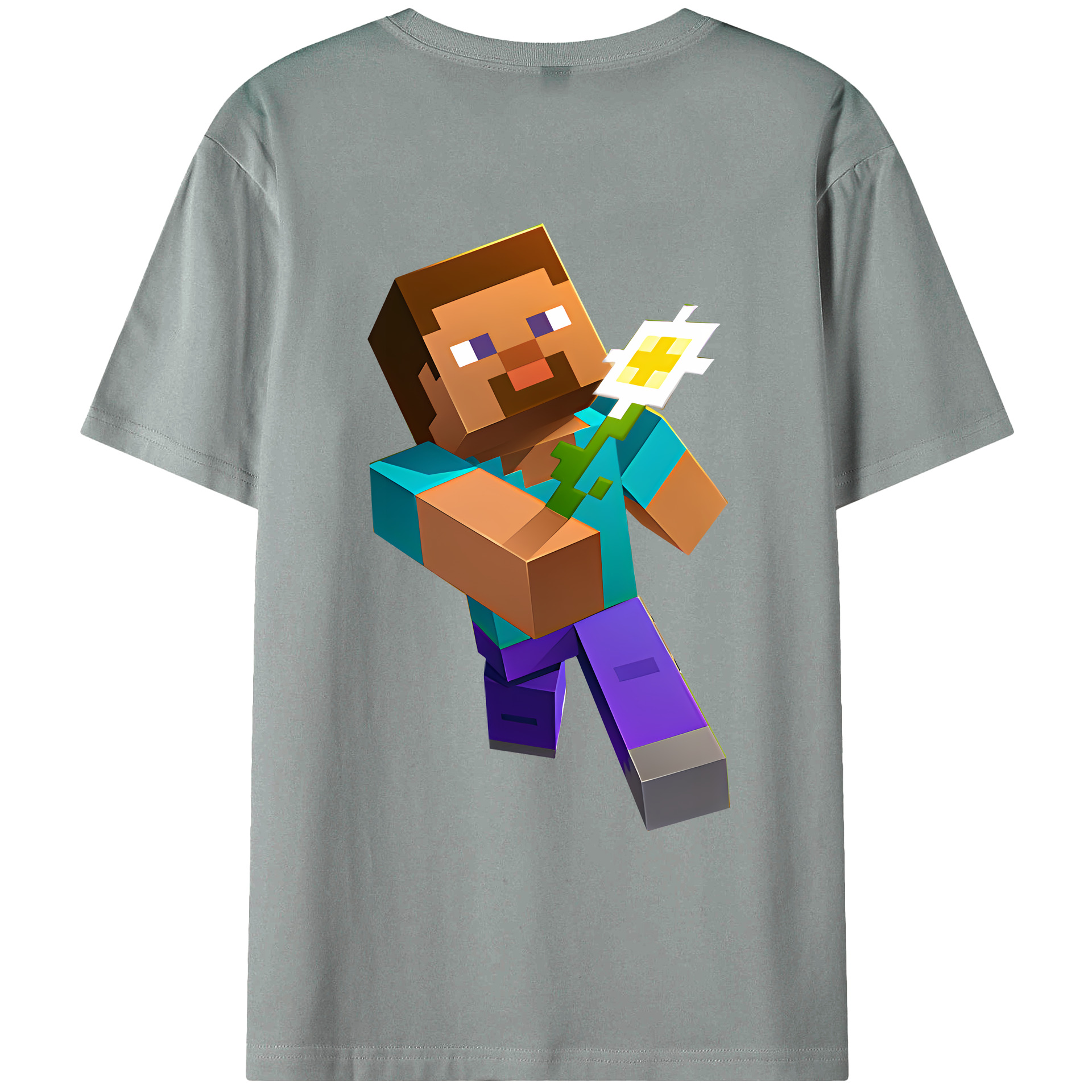 （画像用） マインクラフト ブロックの世界 Minecraft MC Block world 綿100％ メンズ半袖Tシャツ（バックプリント） 通気性